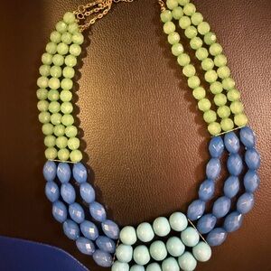 Blue Green Statement Beaded Necklace Layered Chunky